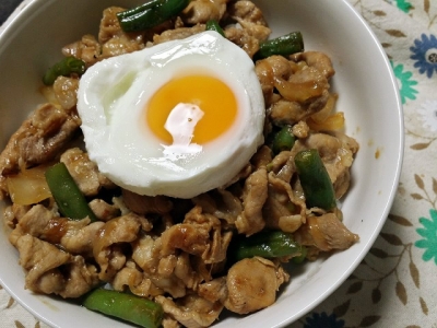 豚といんげん豆の旨辛丼